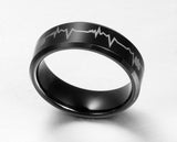 Pure Tungsten Carbide Wedding Ring Black Electrocardiogram - Slim Wallet Company