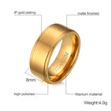 100% Titanium Gold Plated Matte Centered Ring  8MM Wedding Ring - Slim Wallet Company