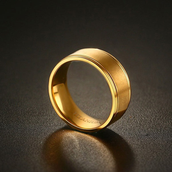 100% Titanium Gold Plated Matte Centered Ring 8MM Wedding Ring – Slim ...