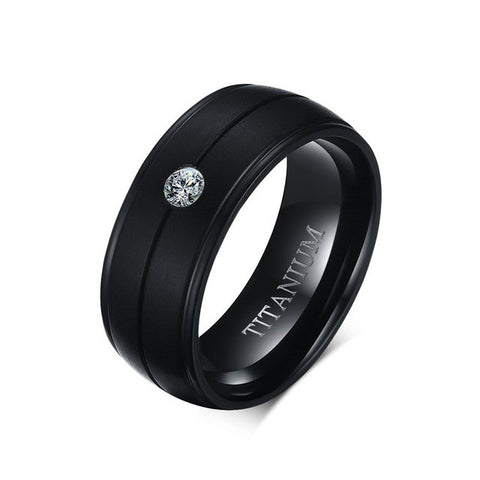 Pure Matte Black Titanium Ring with CZ Stone - Slim Wallet Company