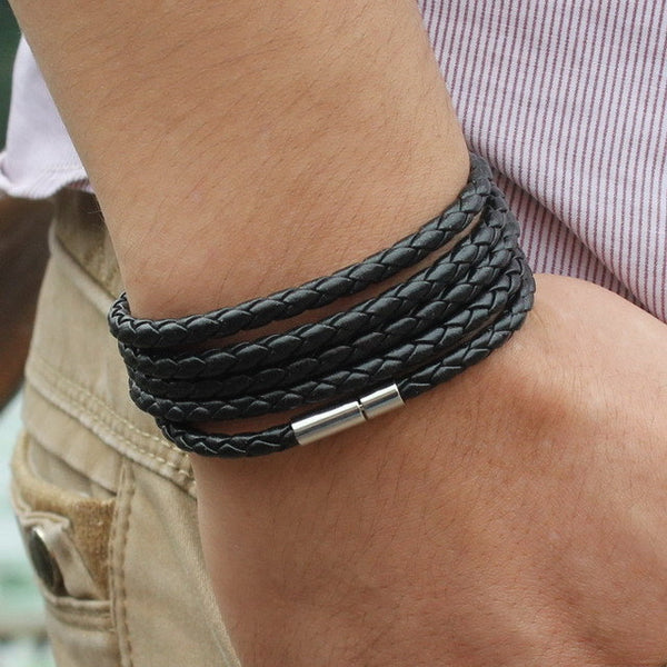 Men's Wrap Long leather bracelet - Slim Wallet Company