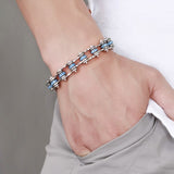 Blue Studded Stainless Steel Bracelet - Slim Wallet Company