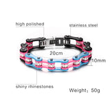 Mix Color Biker Chain Bracelet Stainless Steel  Rhinestone Bracelet - Slim Wallet Company