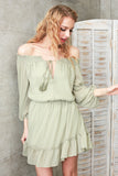 Off Shoulder Long sleeve Ruffle dress Short vintage beach summer dress - Slim Wallet Company