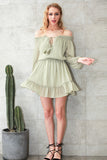Off Shoulder Long sleeve Ruffle dress Short vintage beach summer dress - Slim Wallet Company