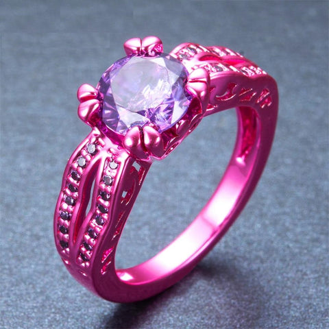Pink Gold Purple Cubic Zirconia Ring