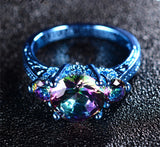 Blue Gold Round Mystic Rainbow Zircon Ring - Slim Wallet Company