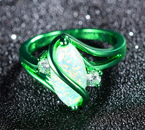 1st White Fire Opal Green Gold Ring - Slim Wallet Company