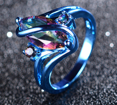 Blue Gold Mystic Rainbow Zircon Ring - Slim Wallet Company