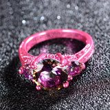 Pink Gold Round Mystic Rainbow Zircon Rings - Slim Wallet Company