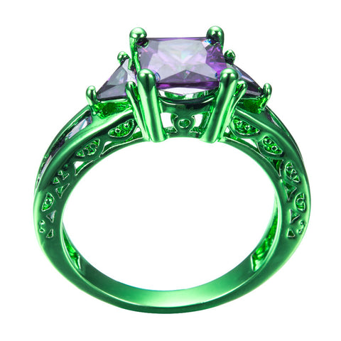 Green Gold Princess Cut Purple Zircon Ring - Slim Wallet Company