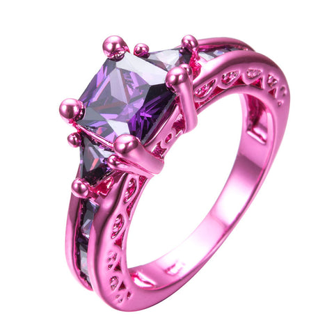 Pink Gold Princess Cut Purple Zircon Ring - Slim Wallet Company