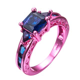 Pink Gold Princess Cut Blue Cubic Zirconia Ring - Slim Wallet Company
