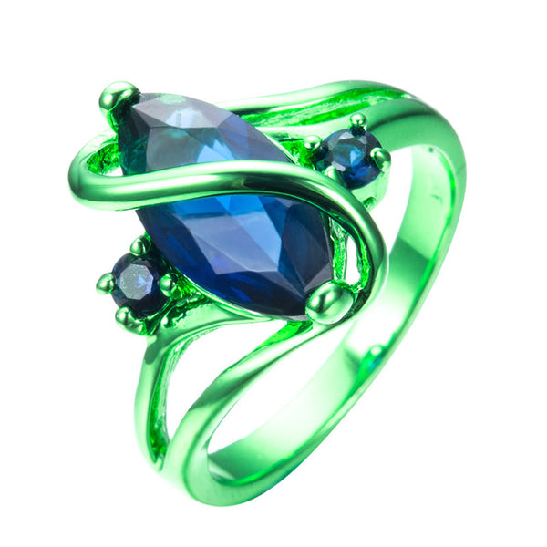1st Green Gold with Deep Ocean Blue Zircon Ring - Slim Wallet Company