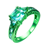 Green Gold Princess Cut Slallow Waters Blue Zircon Ring - Slim Wallet Company