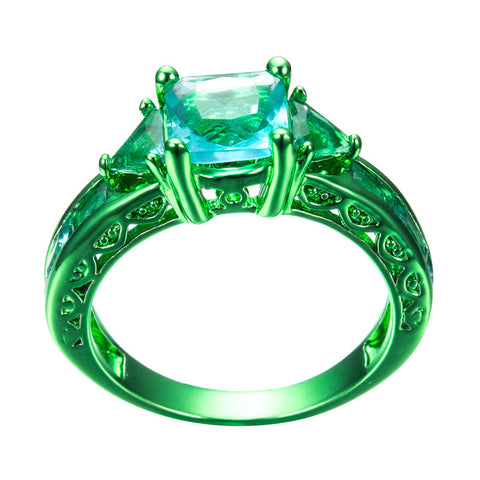Green Gold Princess Cut Slallow Waters Blue Zircon Ring - Slim Wallet Company