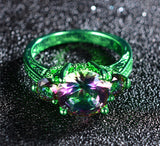 Green Gold Elegant Mystic Rainbow Zircon Ring - Slim Wallet Company