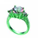Green Gold Elegant Mystic Rainbow Zircon Ring - Slim Wallet Company