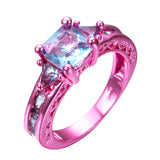Pink Gold Princess Cut Light Blue Zircon Ring - Slim Wallet Company
