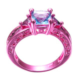 Pink Gold Princess Cut Light Blue Zircon Ring - Slim Wallet Company