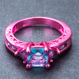 Pink Gold Princess Cut Light Blue Zircon Ring - Slim Wallet Company