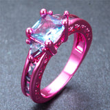 Pink Gold Princess Cut Light Blue Zircon Ring - Slim Wallet Company
