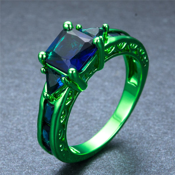 Green Gold Cosmic Blue Zircon Ring - Slim Wallet Company