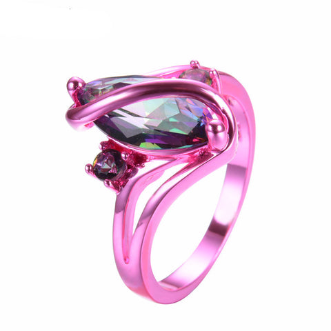 Pink Gold Mystic Rainbow Zircon Ring - Slim Wallet Company