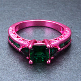 Pink Gold  Princess Cut Green Claw Ring - Slim Wallet Company