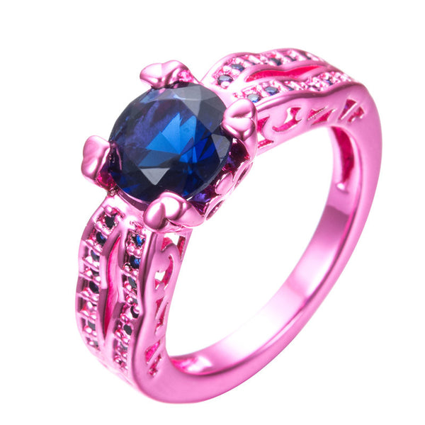 Blue Stone Claw Pink Gold Filled Zircon Cocktail Ring - Slim Wallet Company