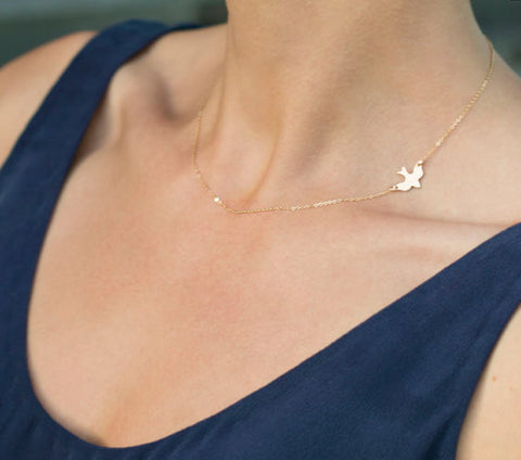 Simple Layering Necklace Gold, Silver, Gold  Delicate Gold bird Necklace / Dove Necklace - Slim Wallet Company