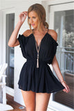 Off Shoulder Feather High Waist Romper - Slim Wallet Company