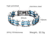 Cool Rhinestone Studded Stainless Steel Blue And Silver Bracelet - Slim Wallet Company