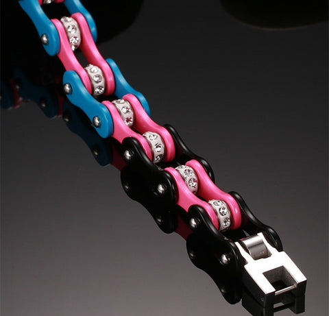 Mix Color Biker Chain Bracelet Stainless Steel  Rhinestone Bracelet - Slim Wallet Company