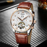Rose Gold Leather Mechanical Wrist Watch - Slim Wallet Company