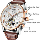 Rose Gold Leather Mechanical Wrist Watch - Slim Wallet Company