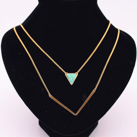 6 style Fashion Women Stone Necklaces triangle water drop Black White turquoise Gold Layered necklaces & pendants factory sales - Slim Wallet Company