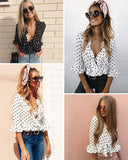 Polka Dot Ruffle Blouse - Slim Wallet Company