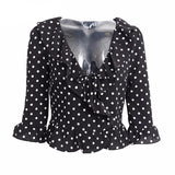 Polka Dot Ruffle Blouse - Slim Wallet Company
