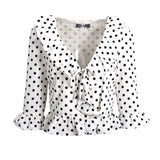 Polka Dot Ruffle Blouse - Slim Wallet Company