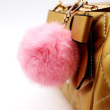 2016 Fashion genuine leather Keychain Fur Pom Pom KeyChain real Rabbit Hair Bulb Bag Fur Ball Pendant cute for women - Slim Wallet Company