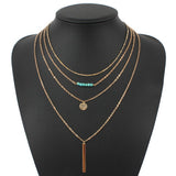 turquoise crystal bead round bar charm gold chain necklace multi layer statement necklaces amp pendants women summer jewelry - Slim Wallet Company