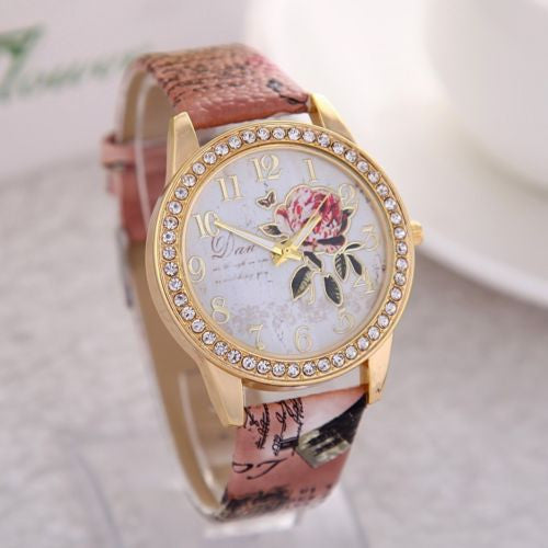 Beautiful Floral Studded Leather Watch - Slim Wallet Company