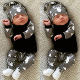 Cute Newborn Baby Girl Boy Clothes Deer Tops T-shirt Long Sleeve + Pants Casual Hat Cap 3pcs Outfits Set - Slim Wallet Company