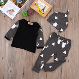 Cute Newborn Baby Girl Boy Clothes Deer Tops T-shirt Long Sleeve + Pants Casual Hat Cap 3pcs Outfits Set - Slim Wallet Company