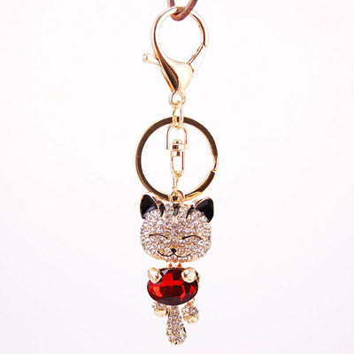 Crystal Rhinestone Metal Cat Keychain Novelty Souvenir Gifts Couple Key Chain Key Ring Hangbag Charms Pendant Chaveiros Carro - Slim Wallet Company