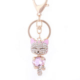 Crystal Rhinestone Metal Cat Keychain Novelty Souvenir Gifts Couple Key Chain Key Ring Hangbag Charms Pendant Chaveiros Carro - Slim Wallet Company