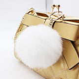 2016 Fashion genuine leather Keychain Fur Pom Pom KeyChain real Rabbit Hair Bulb Bag Fur Ball Pendant cute for women - Slim Wallet Company