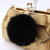 2016 Fashion genuine leather Keychain Fur Pom Pom KeyChain real Rabbit Hair Bulb Bag Fur Ball Pendant cute for women - Slim Wallet Company