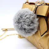 2016 Fashion genuine leather Keychain Fur Pom Pom KeyChain real Rabbit Hair Bulb Bag Fur Ball Pendant cute for women - Slim Wallet Company
